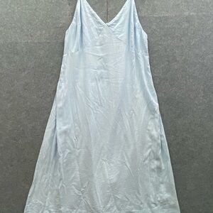 Free People Emmers Casual Boho Beachy Summer Linen Swingy Midi Dress Sky Blue L